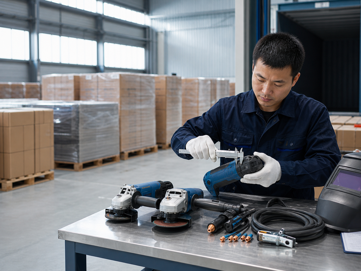 A quality inspector checking professional tools
